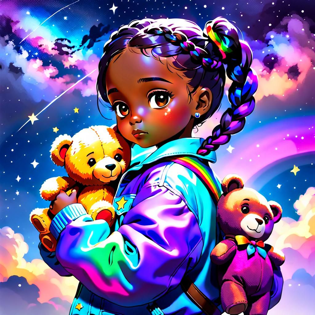 Child in Starry Jacket Holding Teddy Bear