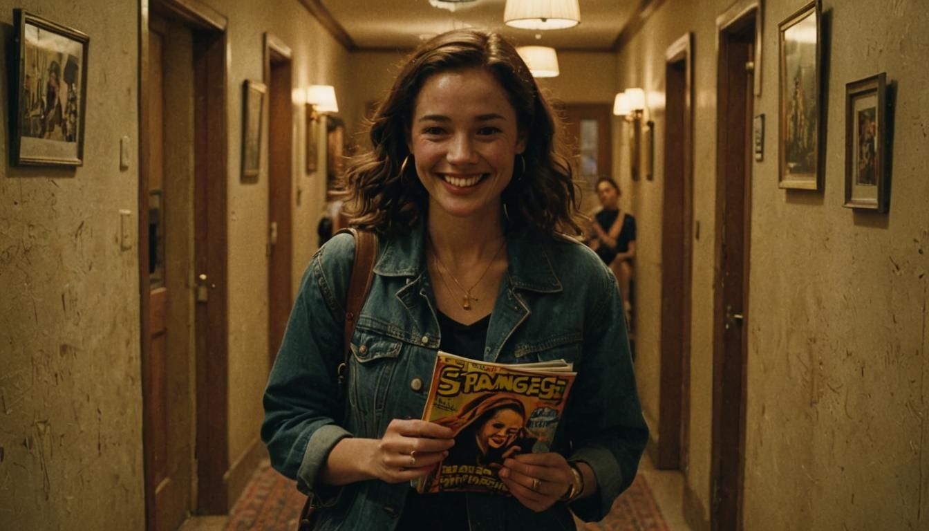Woman Holding Comic Book in Terry Gilliam Style