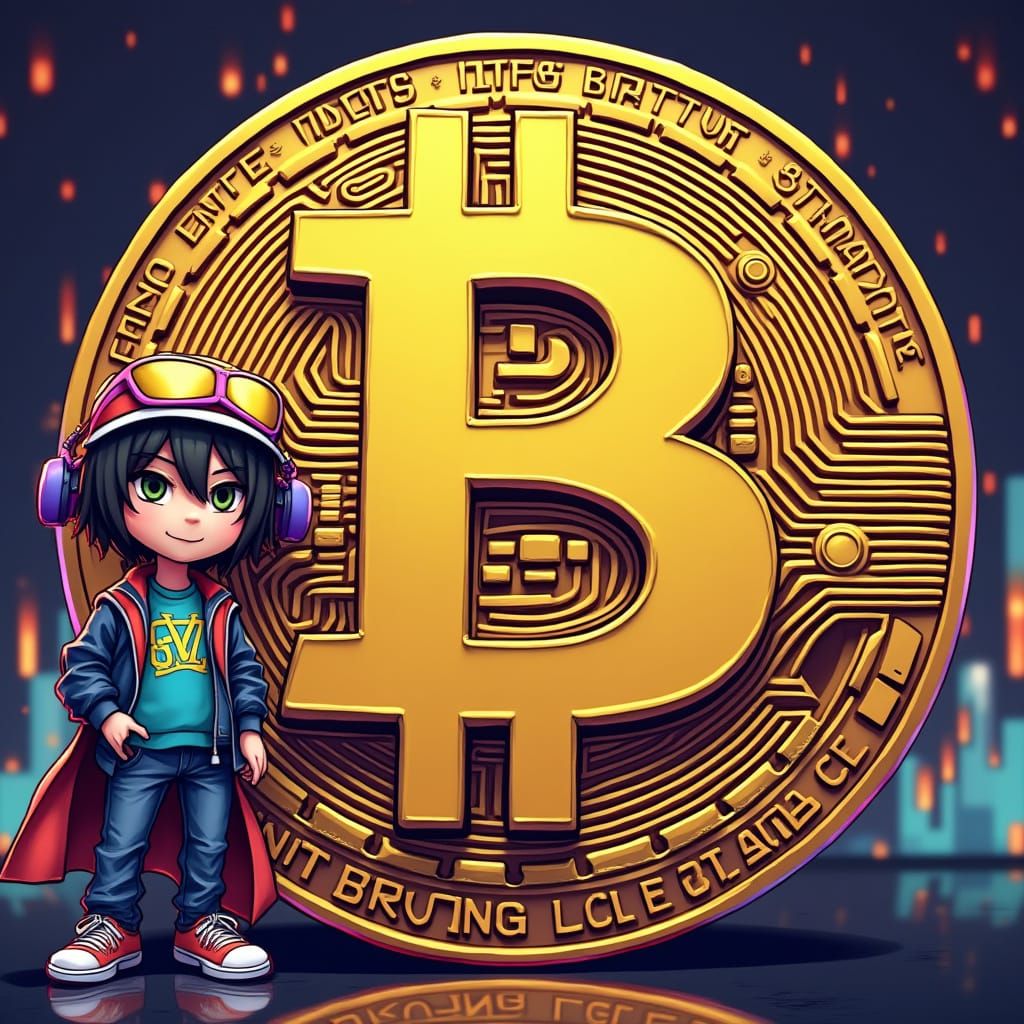 Anime-Style Bitcoin Mascot in Vibrant Digital Art