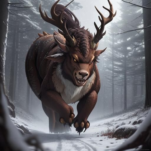 Dragon Runs Through Snowy Forest: Ghibli-Style Anime