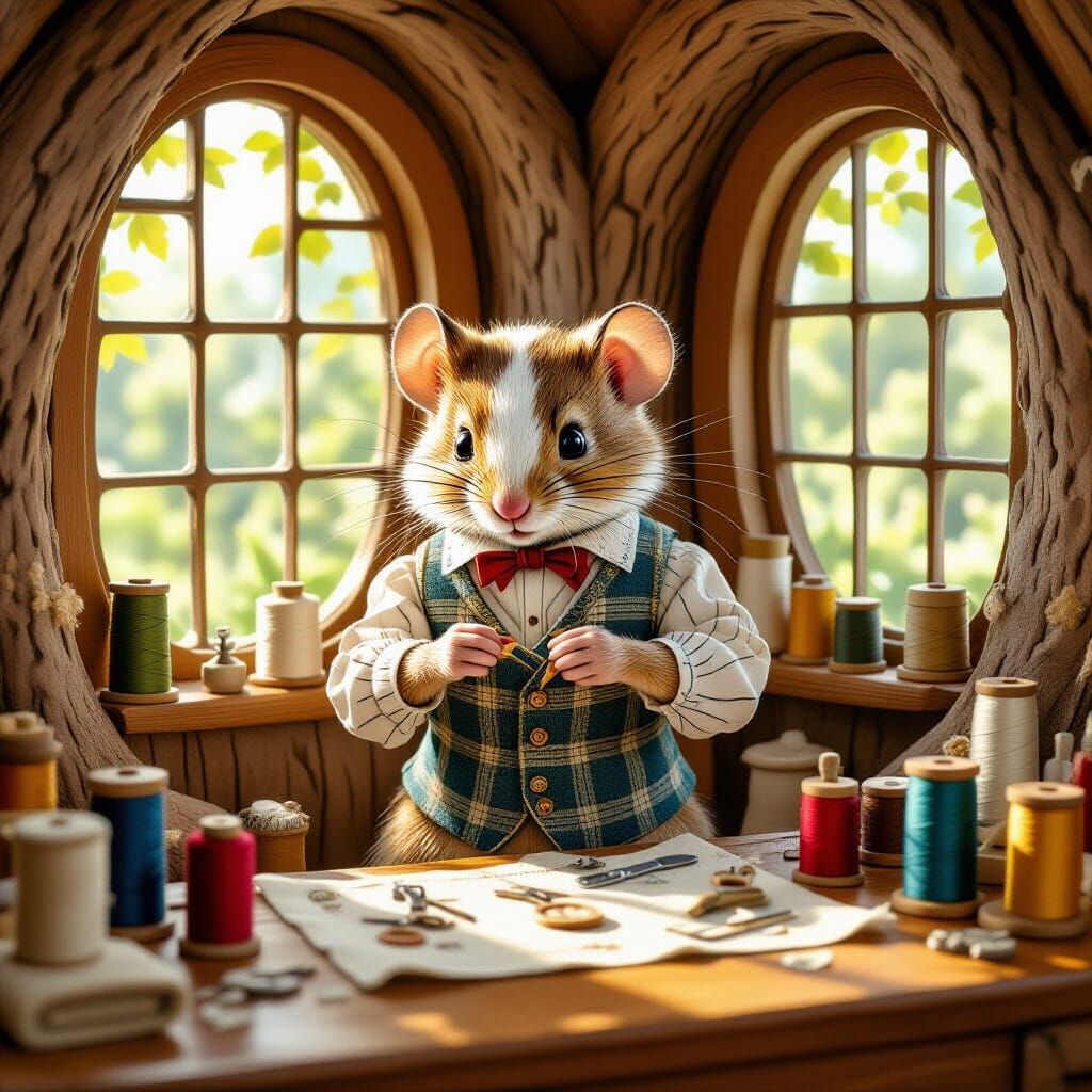 Badger Tailor Sewing Waistcoat in Beatrix Potter Style