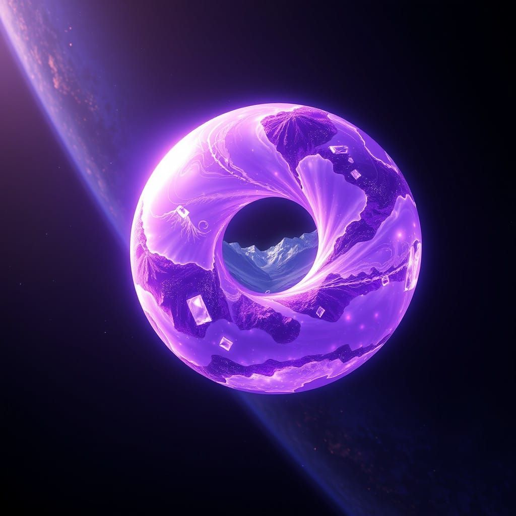 Cosmic Donut Planet in Ethereal Purple Hues - Fantasy Art Co...