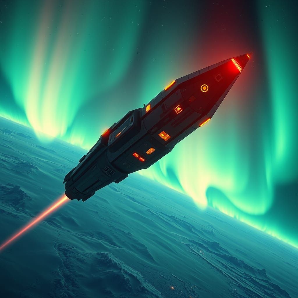 Aurora Borealis Spacecraft in Romantic Hyperrealism