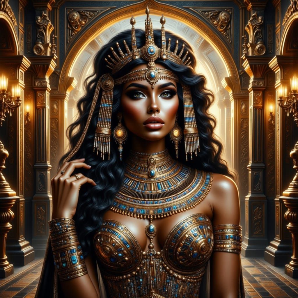 Nubian Queen Portrait with Baroque Elements in Ancient Egypt