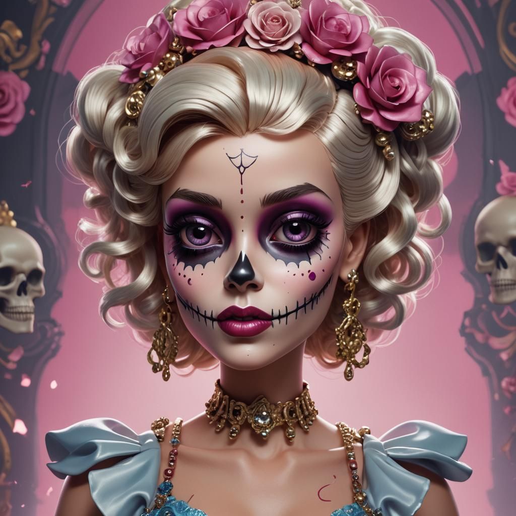 Skull Betty Boop as Barbie: Hyperdetailed Digital Portrait