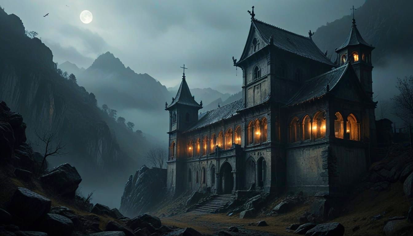 Dark Fantasy Monastery in the Mountains