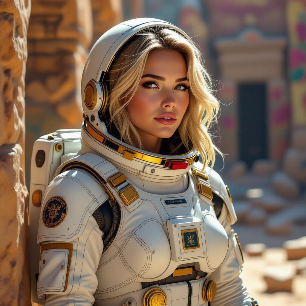 Astronaut Exploring Ancient Ruins: Hyperrealistic Art