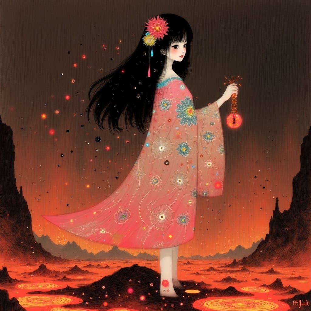 Majestic Pele Goddess of Lava and Cherry Blossoms