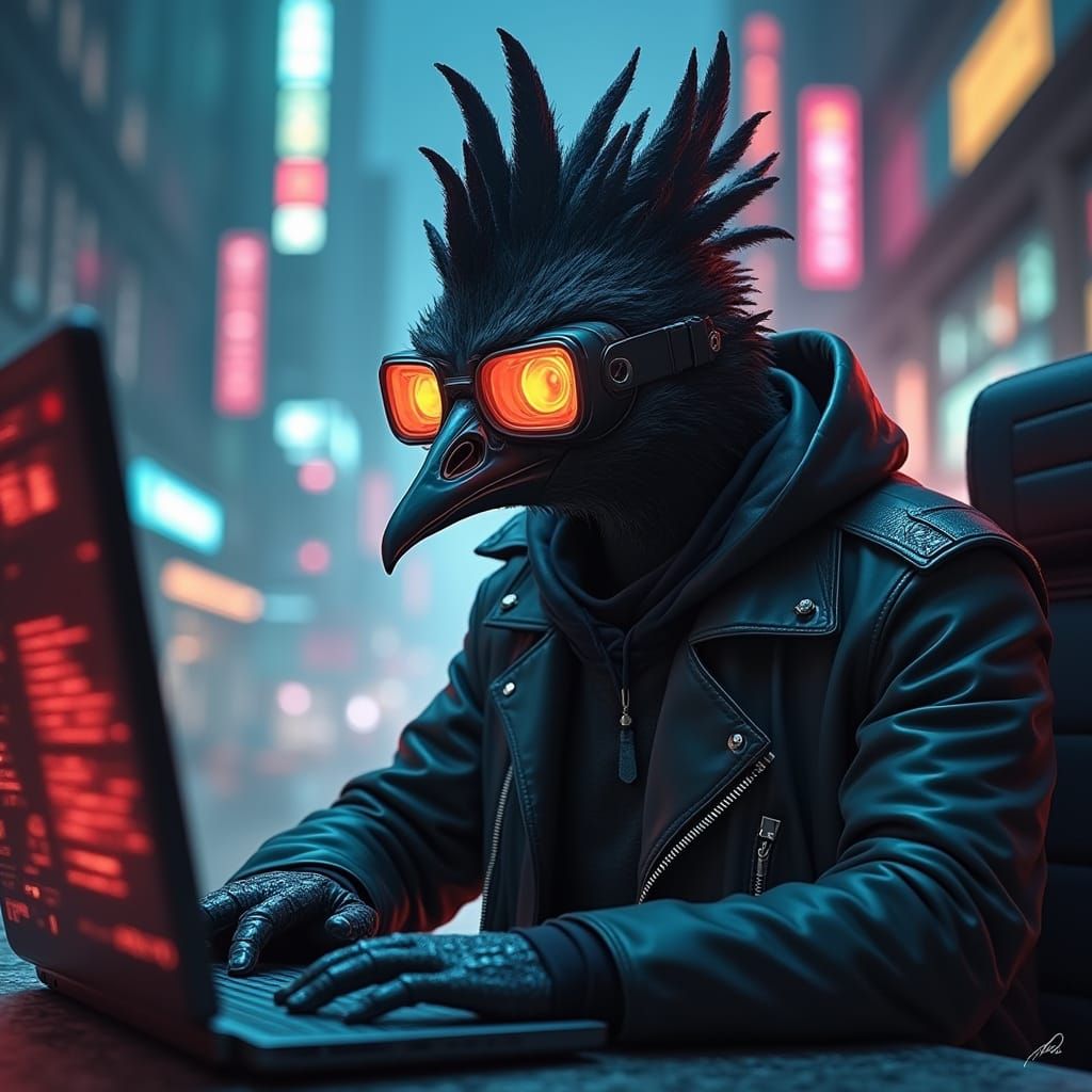 Hacker Escapes Matrix in Neon Cyberpunk Cityscape