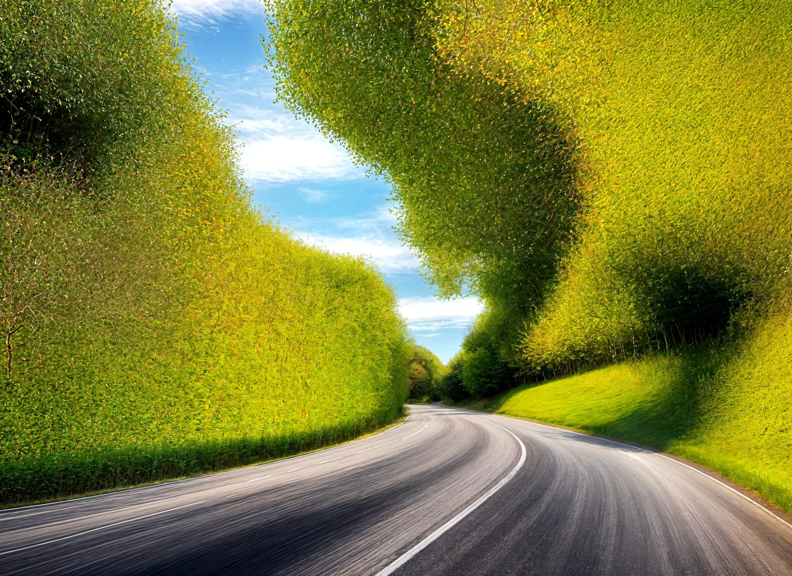 Jaguar E-type Speeding on English Lane in Hyperrealism