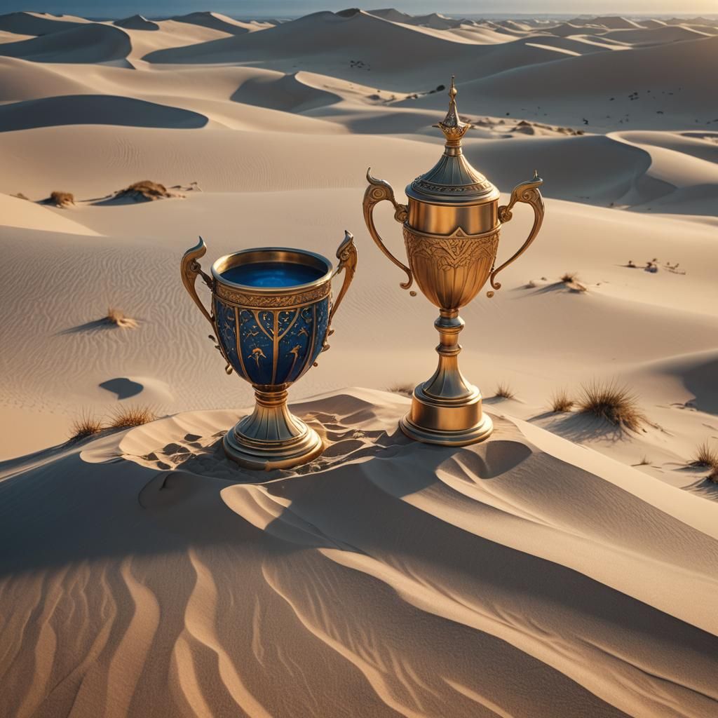 Golden Trophy on White Sands: Fantasy Matte Painting