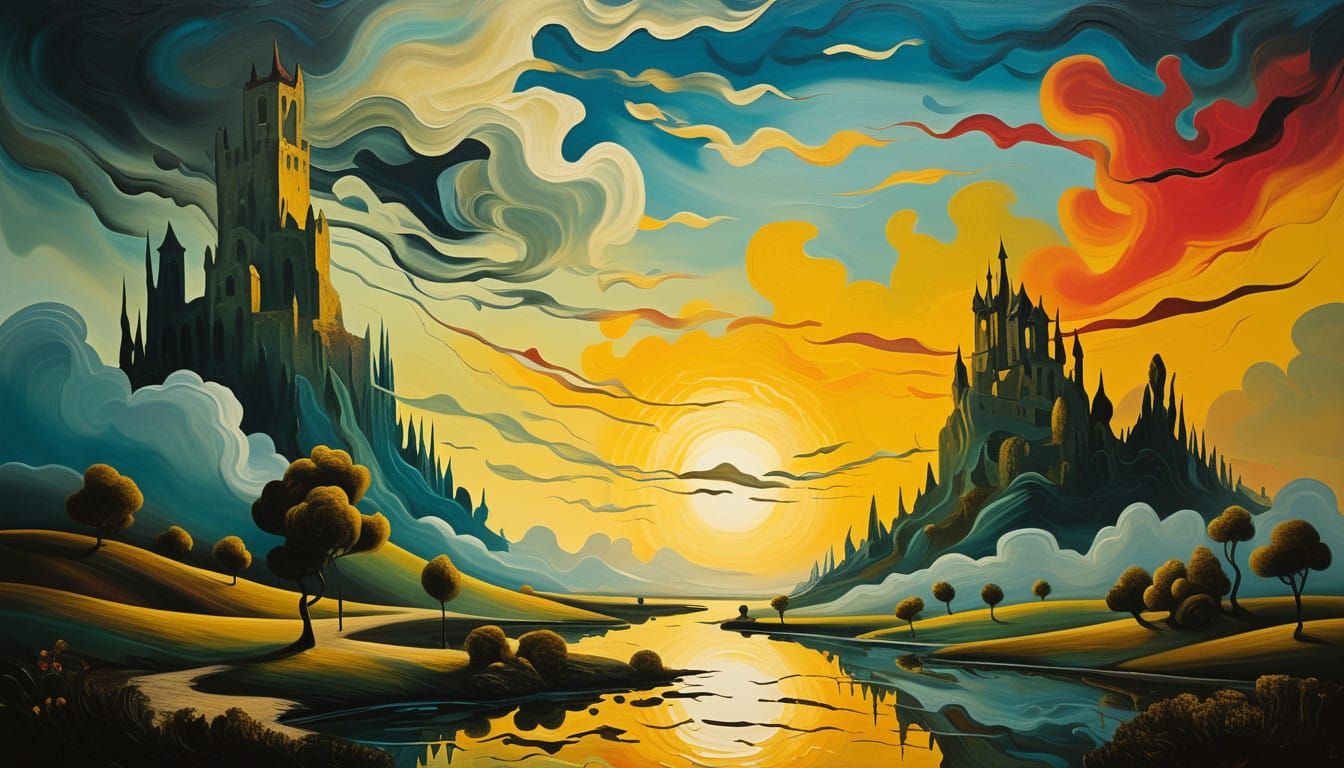 Dreamlike Enchanted Landscape in Warm, Golden Light