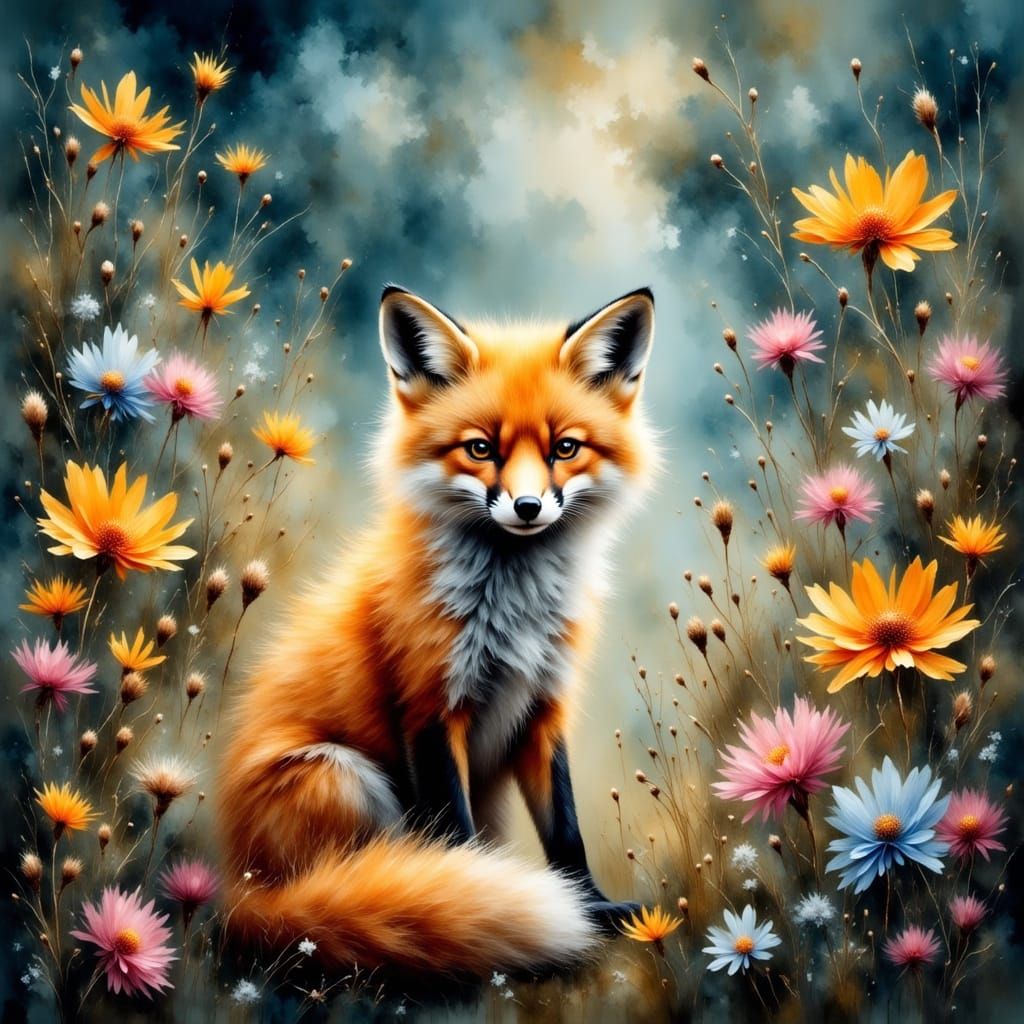 Vibrant Fox in a Floral Oasis