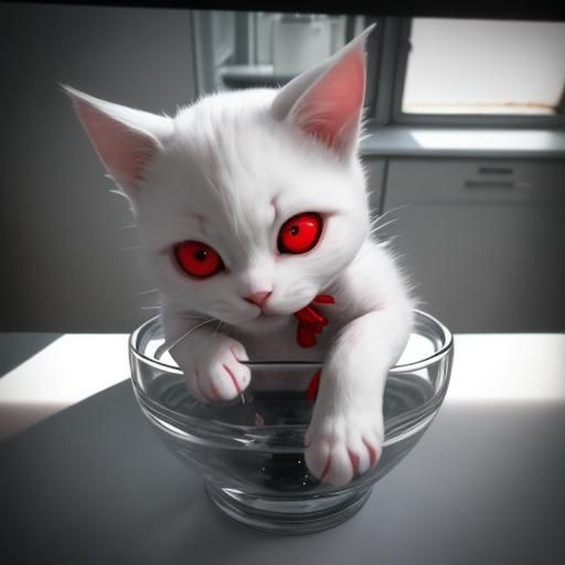 Psychopathic Chibi Cat on Kitchen Table