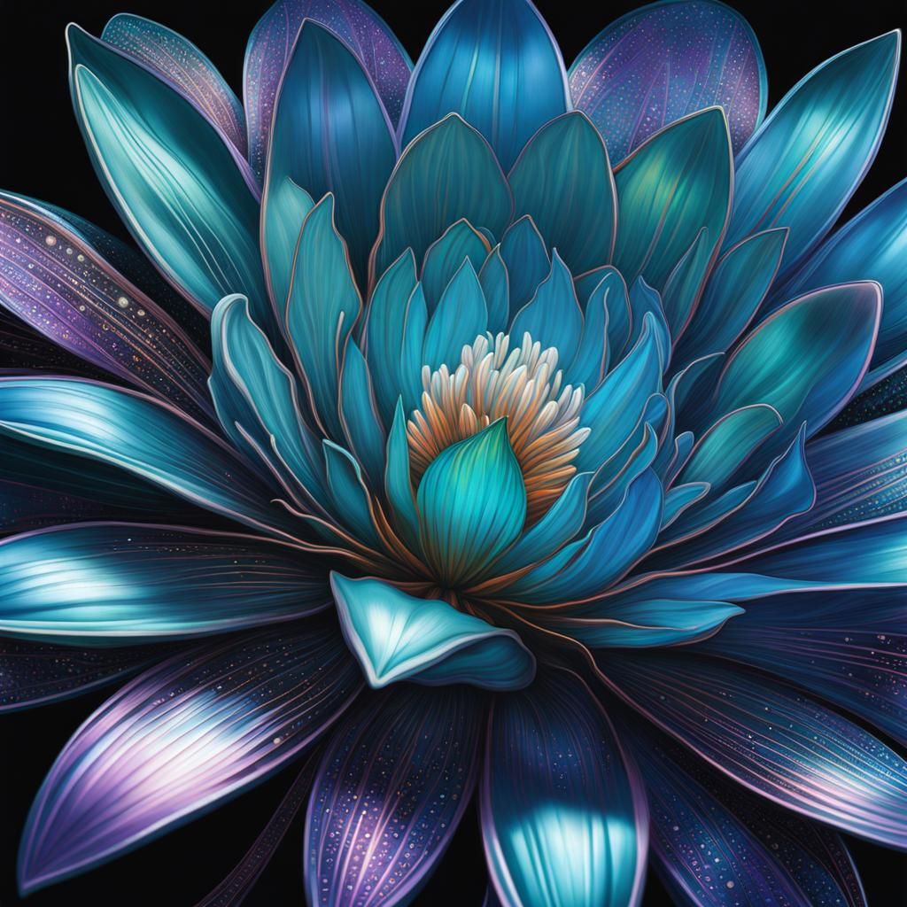 Iridescent Flower in Opalescent World, Art Brut Style