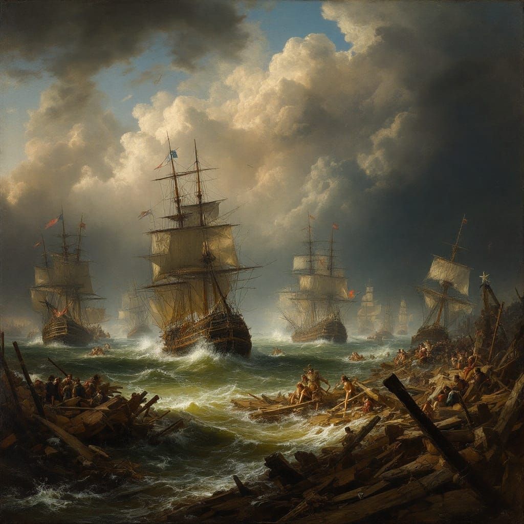 Baroque Sea Battle in Frans Hals Style Oil Painting