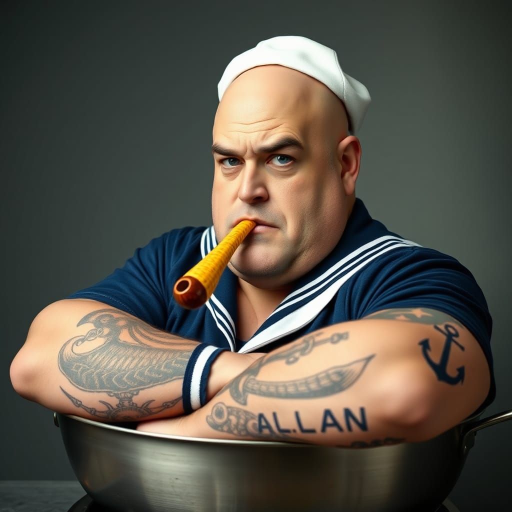 Sailor in a Frying Pan Smoking a Pipe