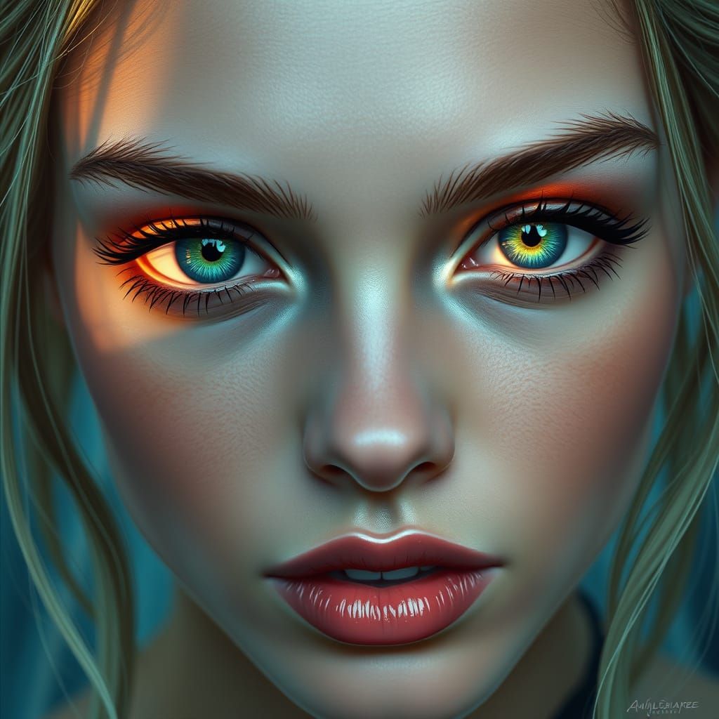 Heterochromia Portrait in Vibrant Digital Art Style