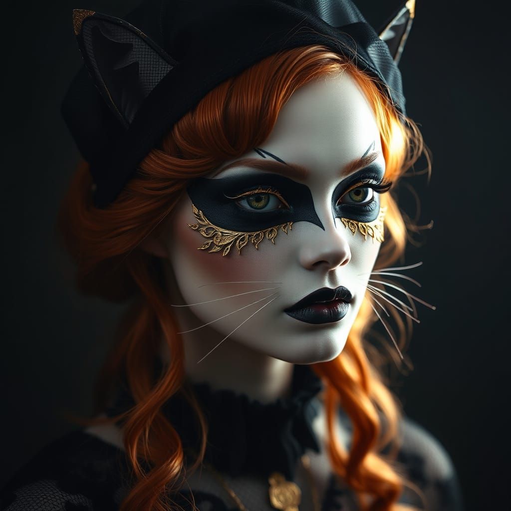 Mysterious Feline Goddess in Art Nouveau Style