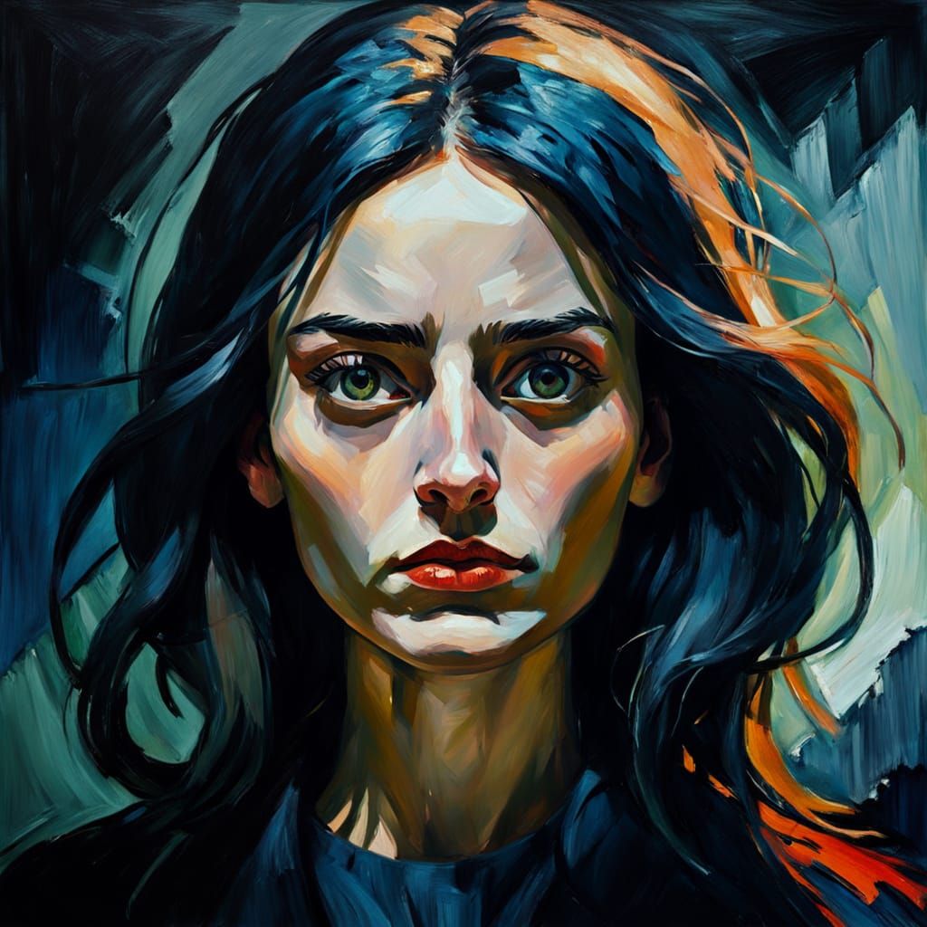 Expressionist Portrait of a Young Woman in Oil