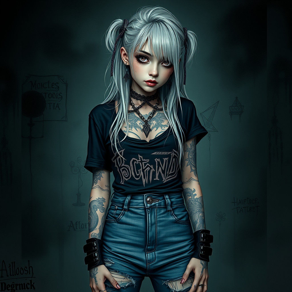 Gothic Girl with Tattoos and Piercings in Digital Art