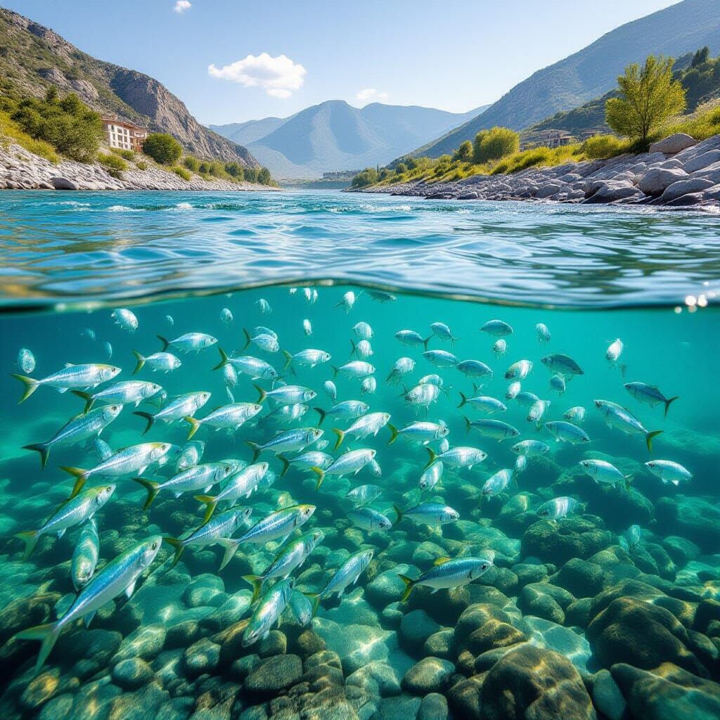 Pearl Mullet Migration in Turquoise Water