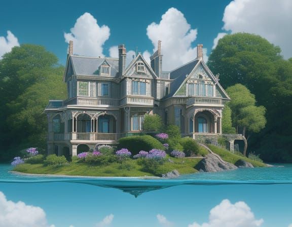 Surreal Victorian Mansion Sits on a Floating Island Amidst T...