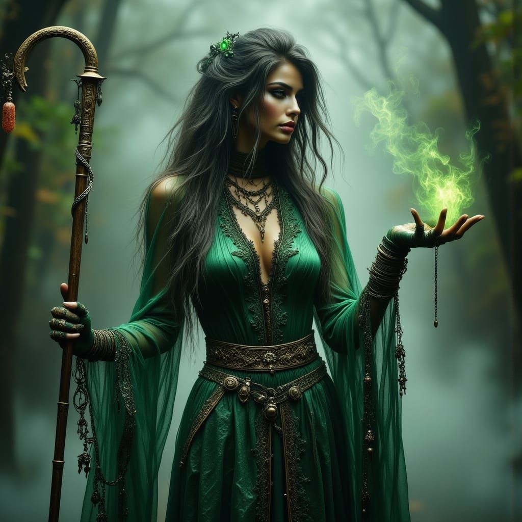 Mystical Voodoo Steampunk Woman in Bayou Landscape