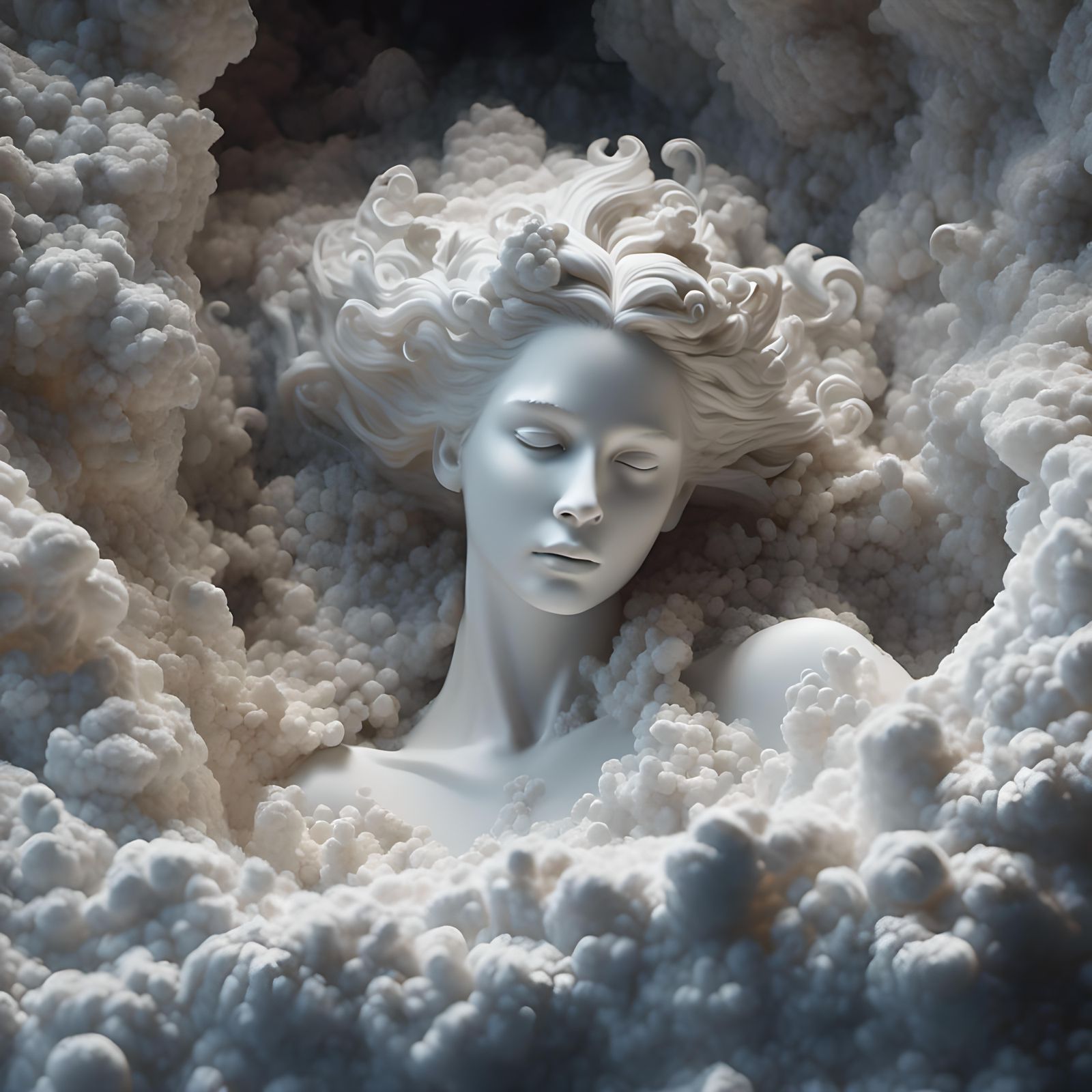 Porcelain Woman Statue in Dramatic Lighting