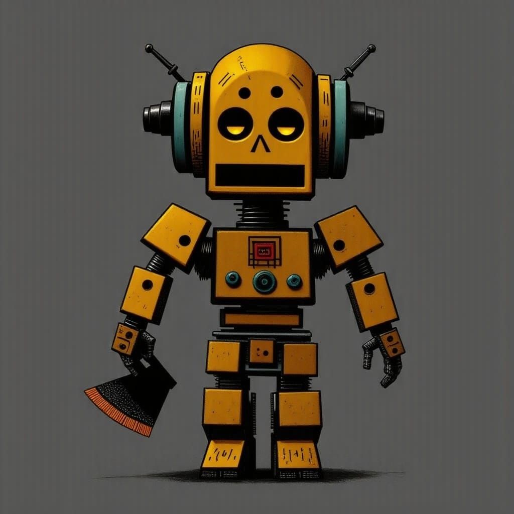 Wooden Robot Warrior with Axe