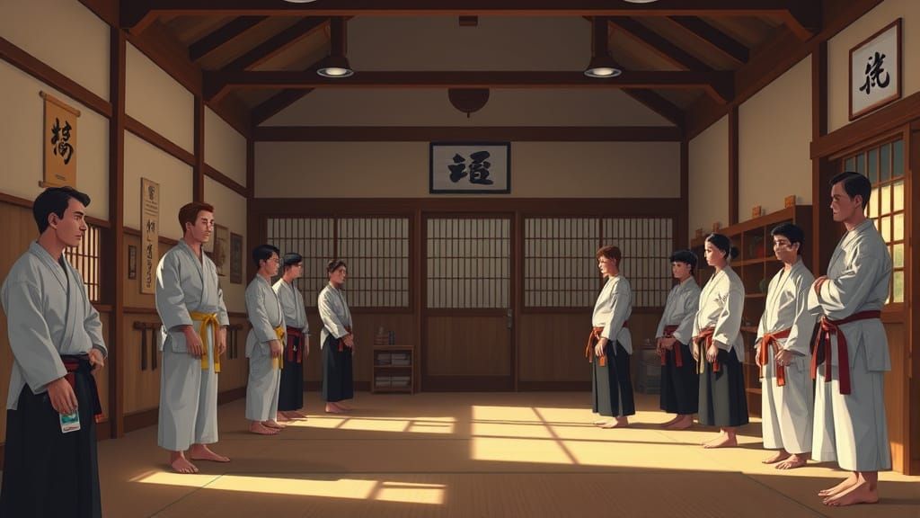 Tranquil Dojo Training Scene in Animation Style