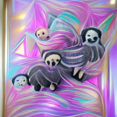 Pastel Goth Sloth Family in Art Deco Style