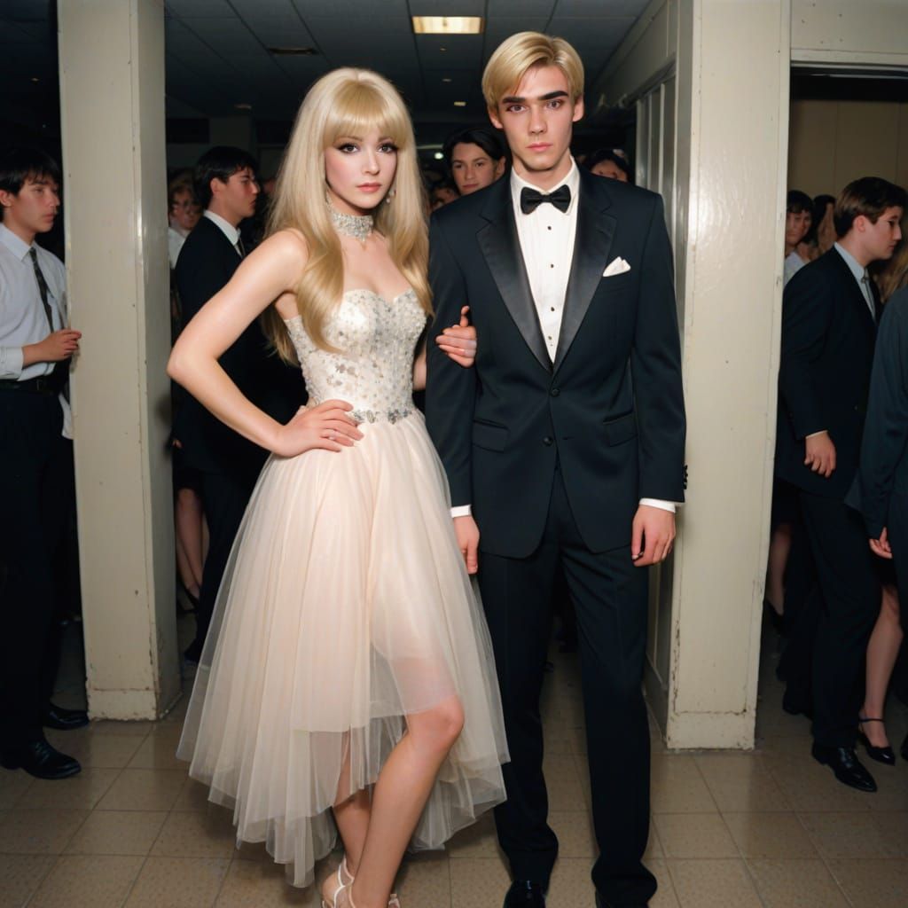 1990s Teen Crossdressing in Prom Dress with Friend