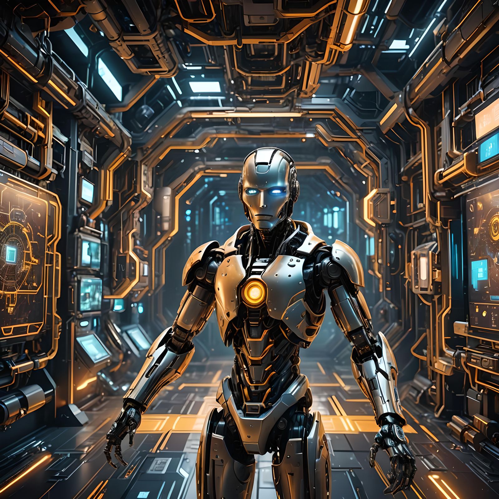 AI Automation Concept on Virtual Screen: Detailed Matte Pain...