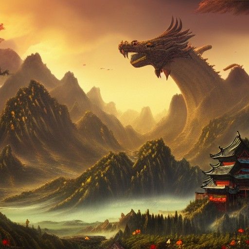Ancient Chinese Palace with Dragon, Matte Painting