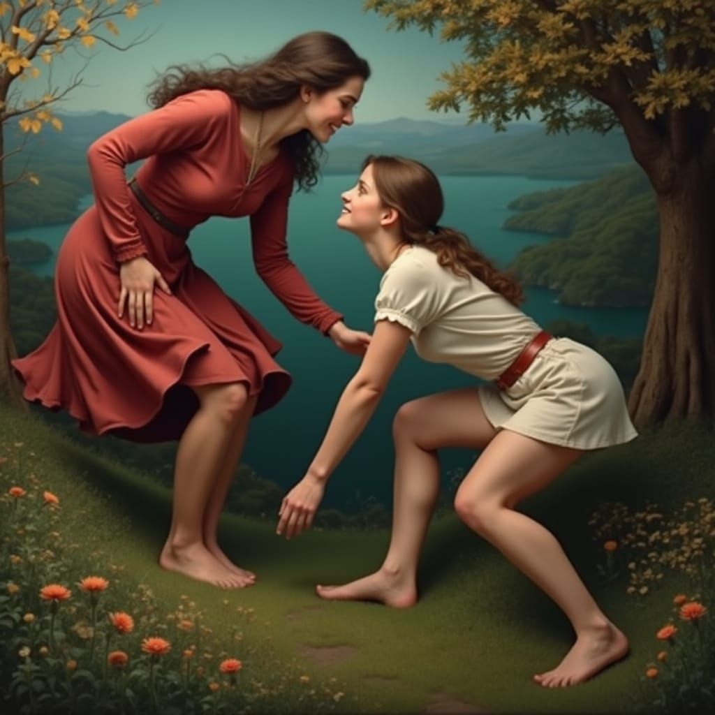 Vibrant Botanic Landscape with Golden Trees and Mountains