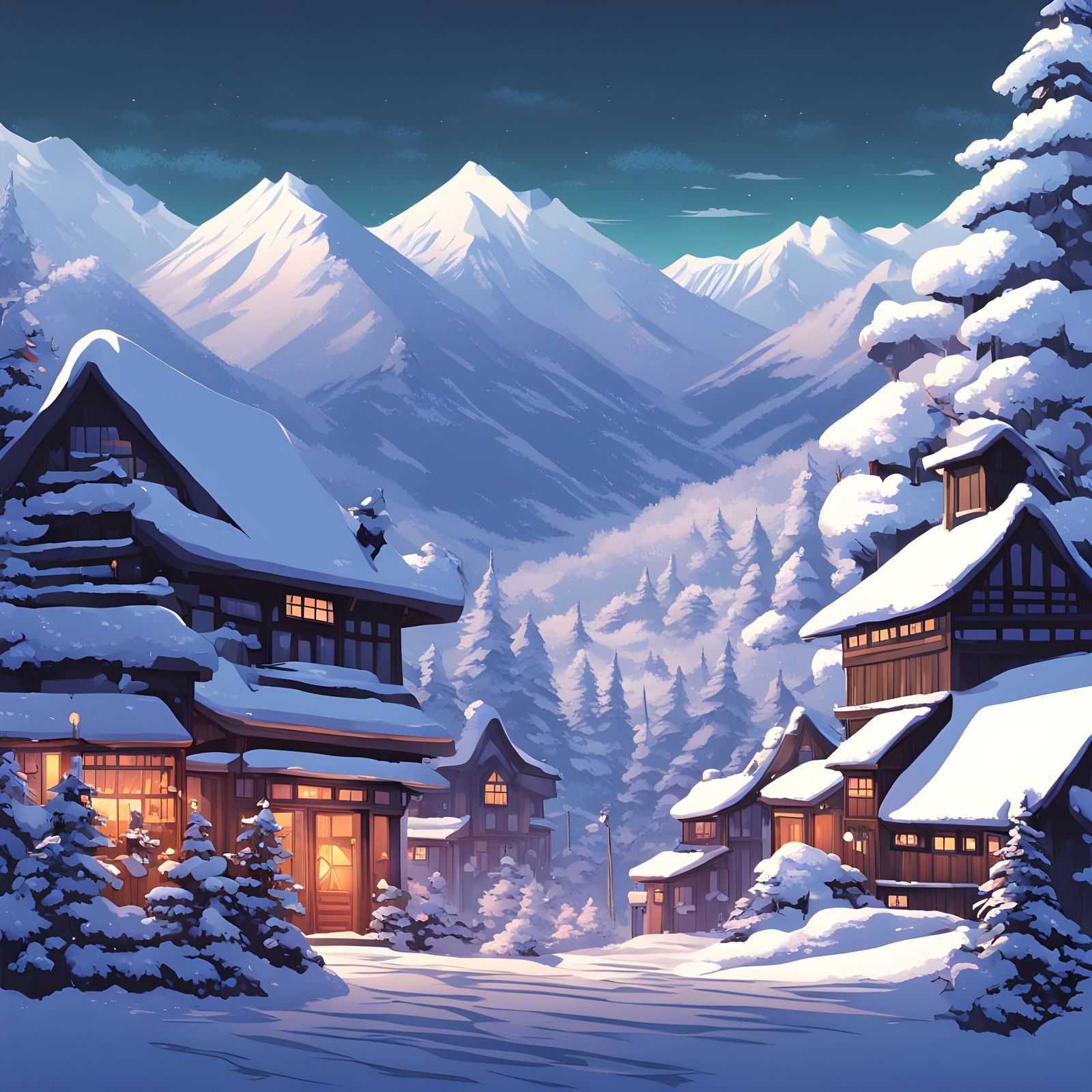 Pixel Art Snowscape in Vibrant 16-bit Colors