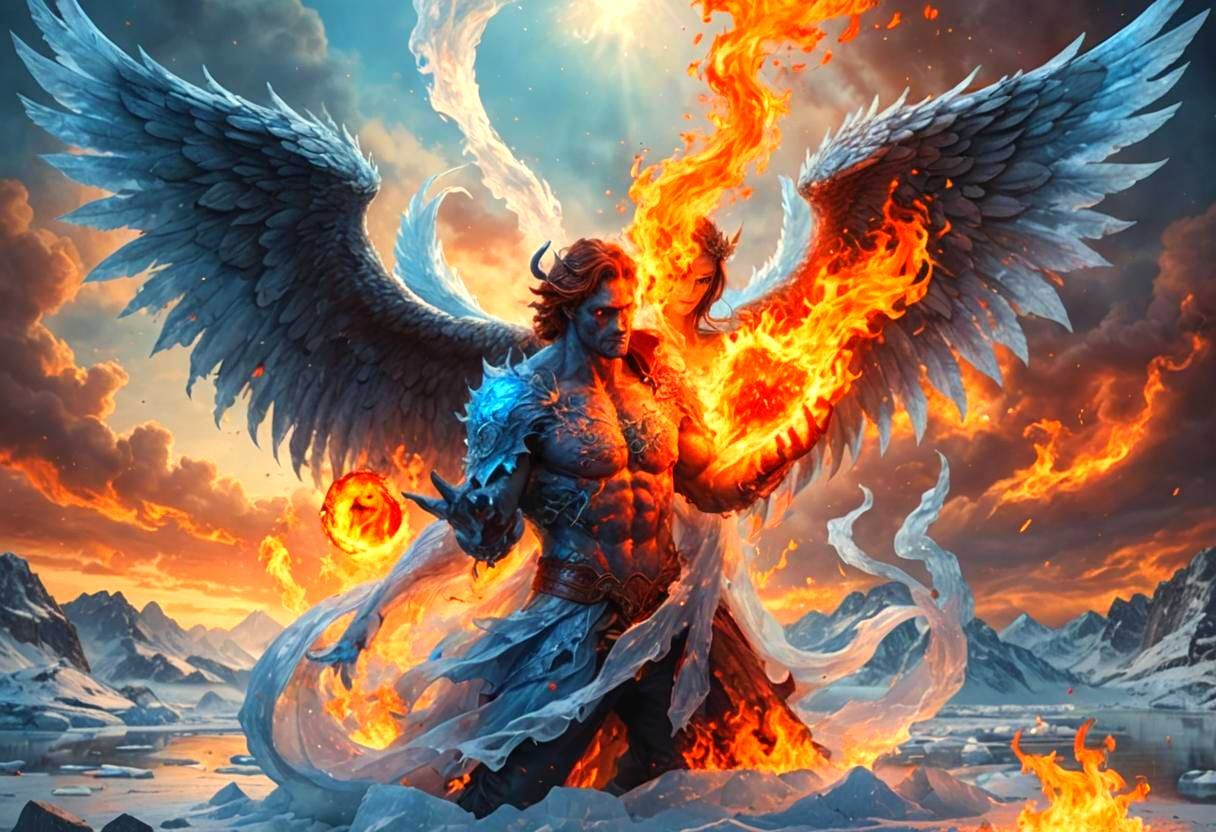 Fiery Demon and Ice Angel Embrace