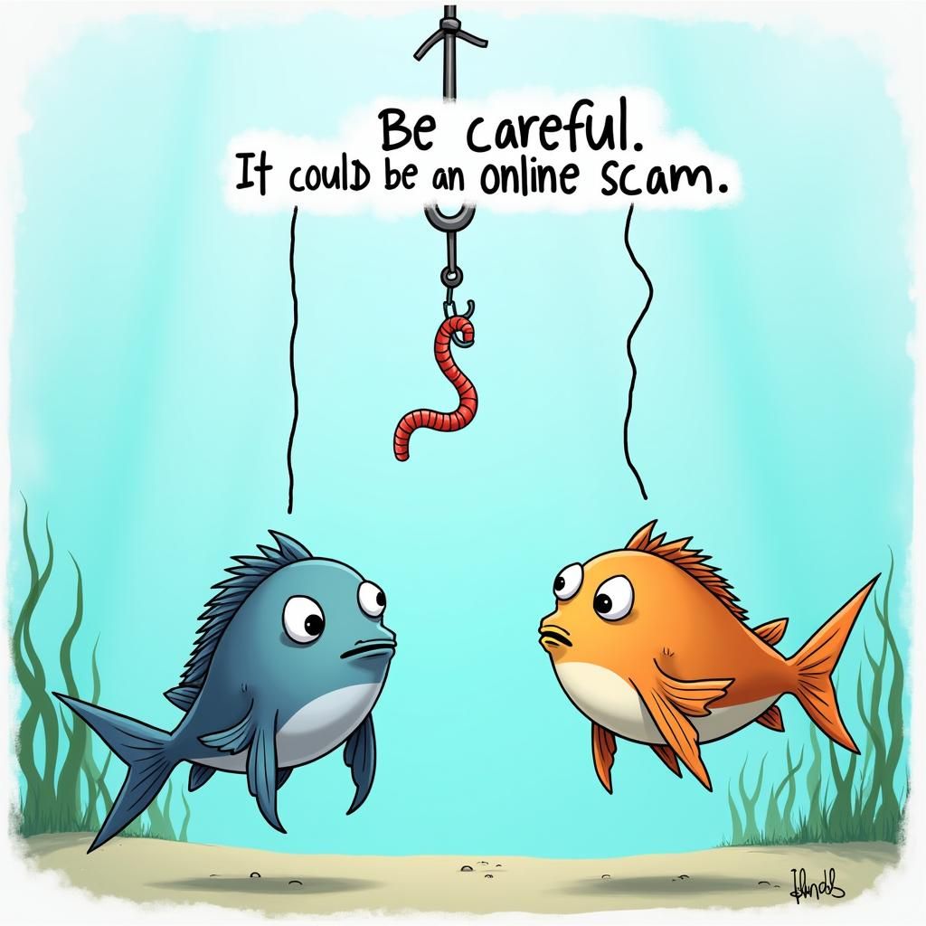 Humorous Cartoon Fish Warn of Online Scam