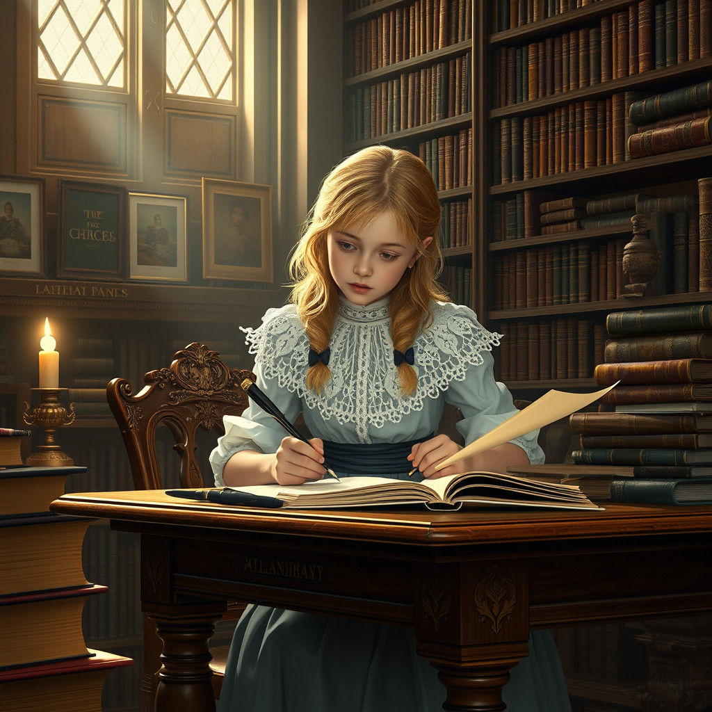 Young Scholar in Whimsical Library