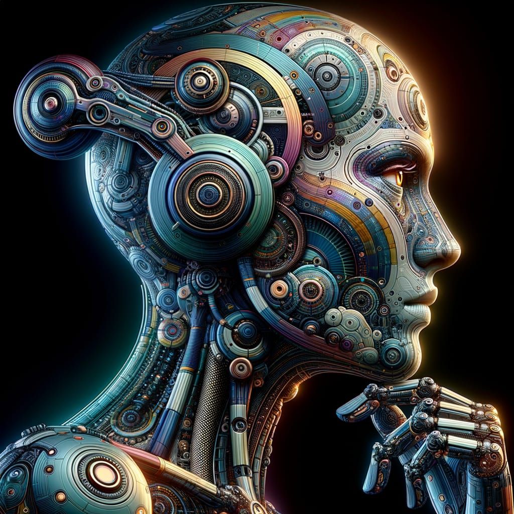 A futuristic cyborg of artificial intelligence mixed with hu...