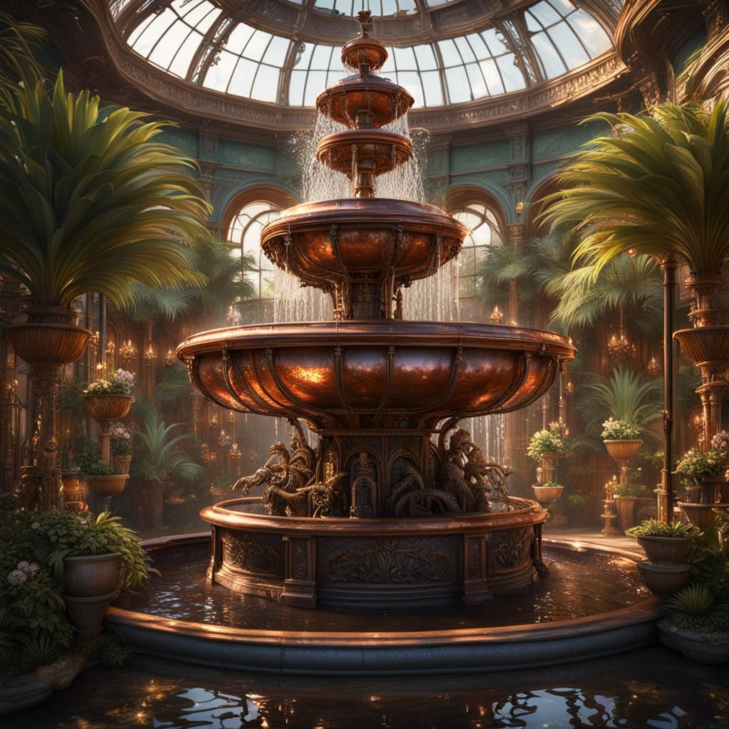 A Bronze Fountain in a Solarium