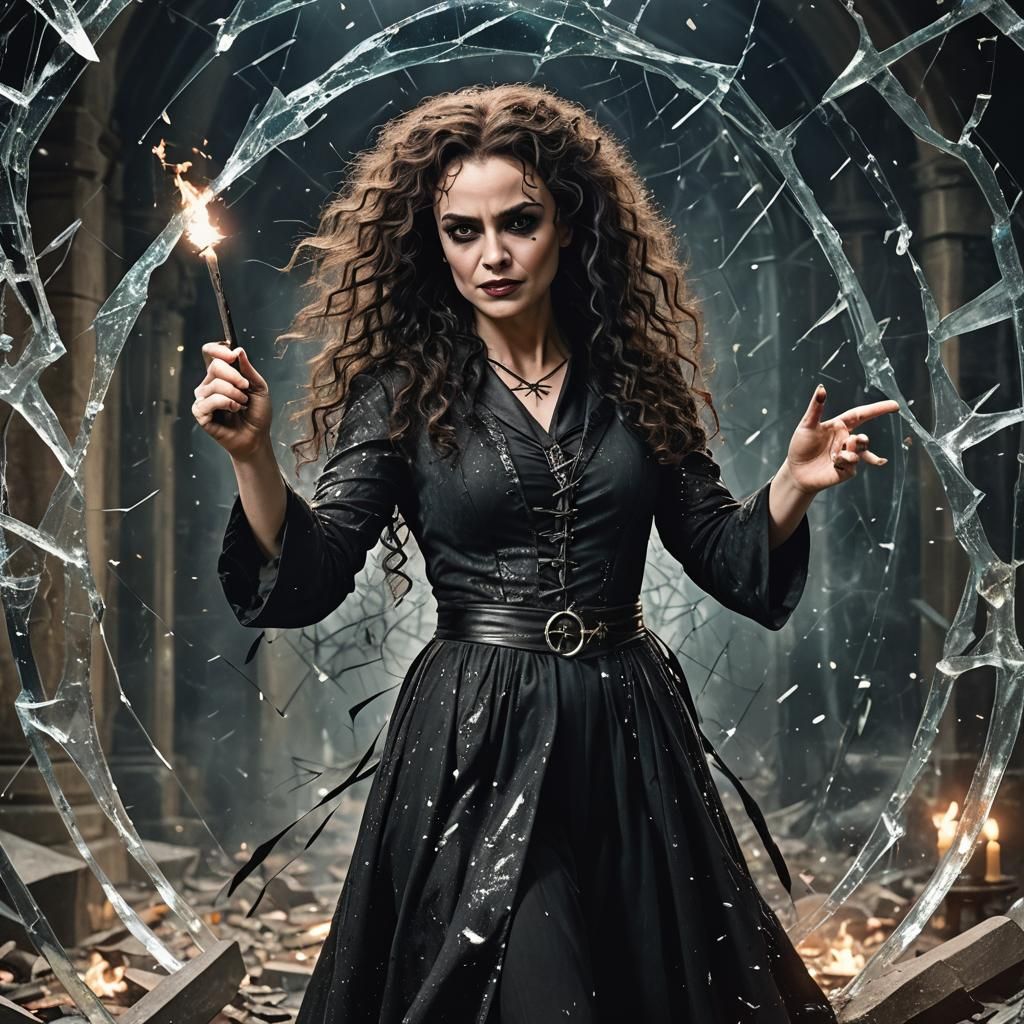 Evil Girl Casting Spell on Shattered Glass