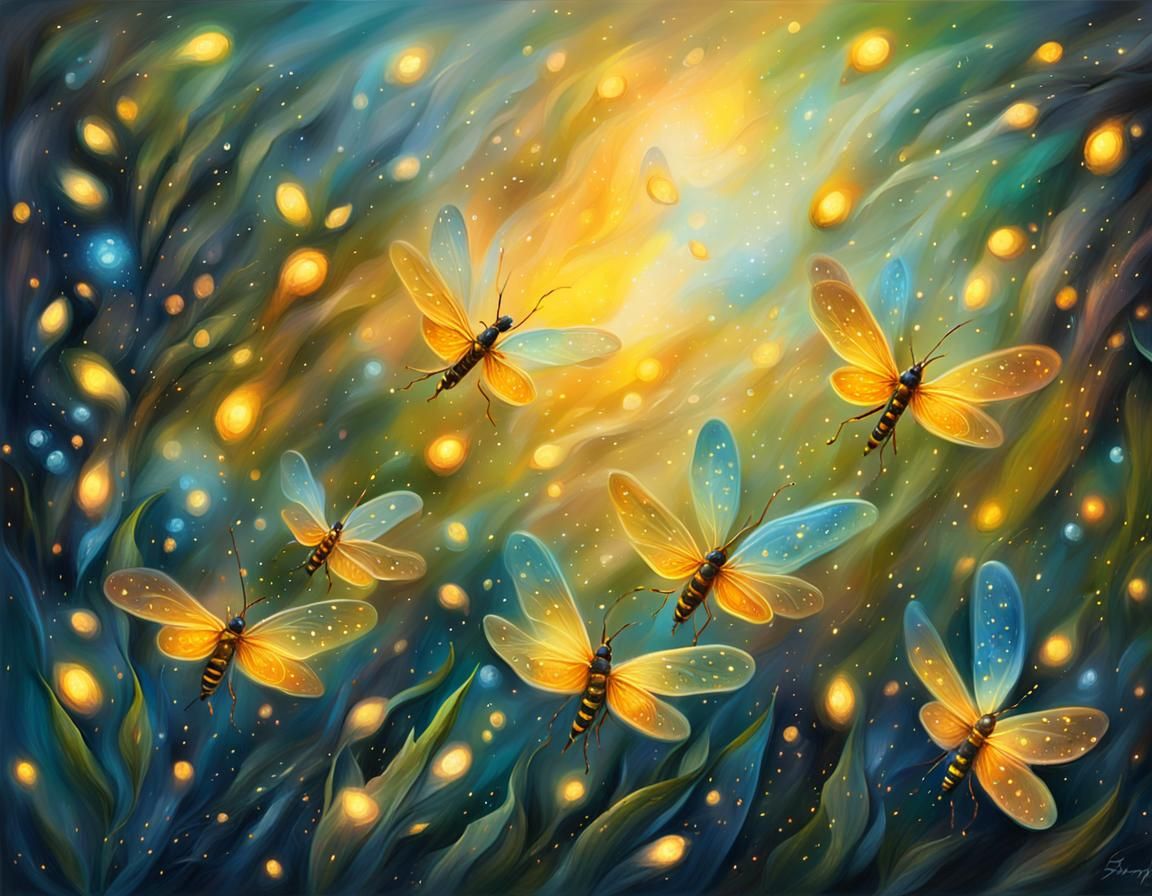 Fireflies Dance in a Whimsical Surreal Dreamscape