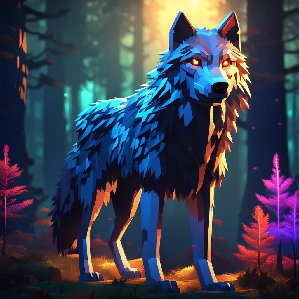 Anime Minecraft Wolf in Mystical Forest