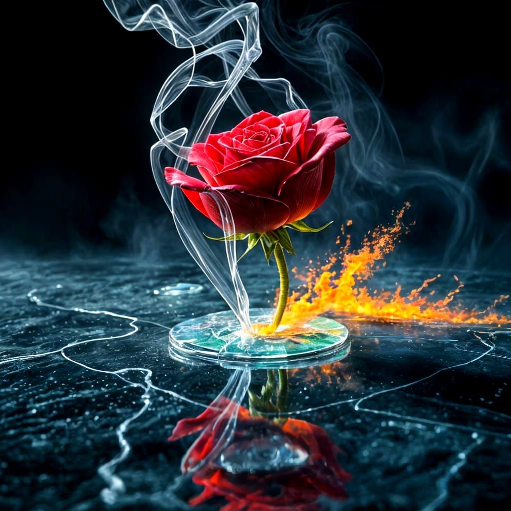 Burning Rose Dissolves Over Black Ice