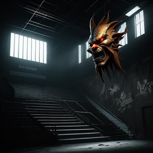 Hyperrealistic Clown in Dimly Lit Arena