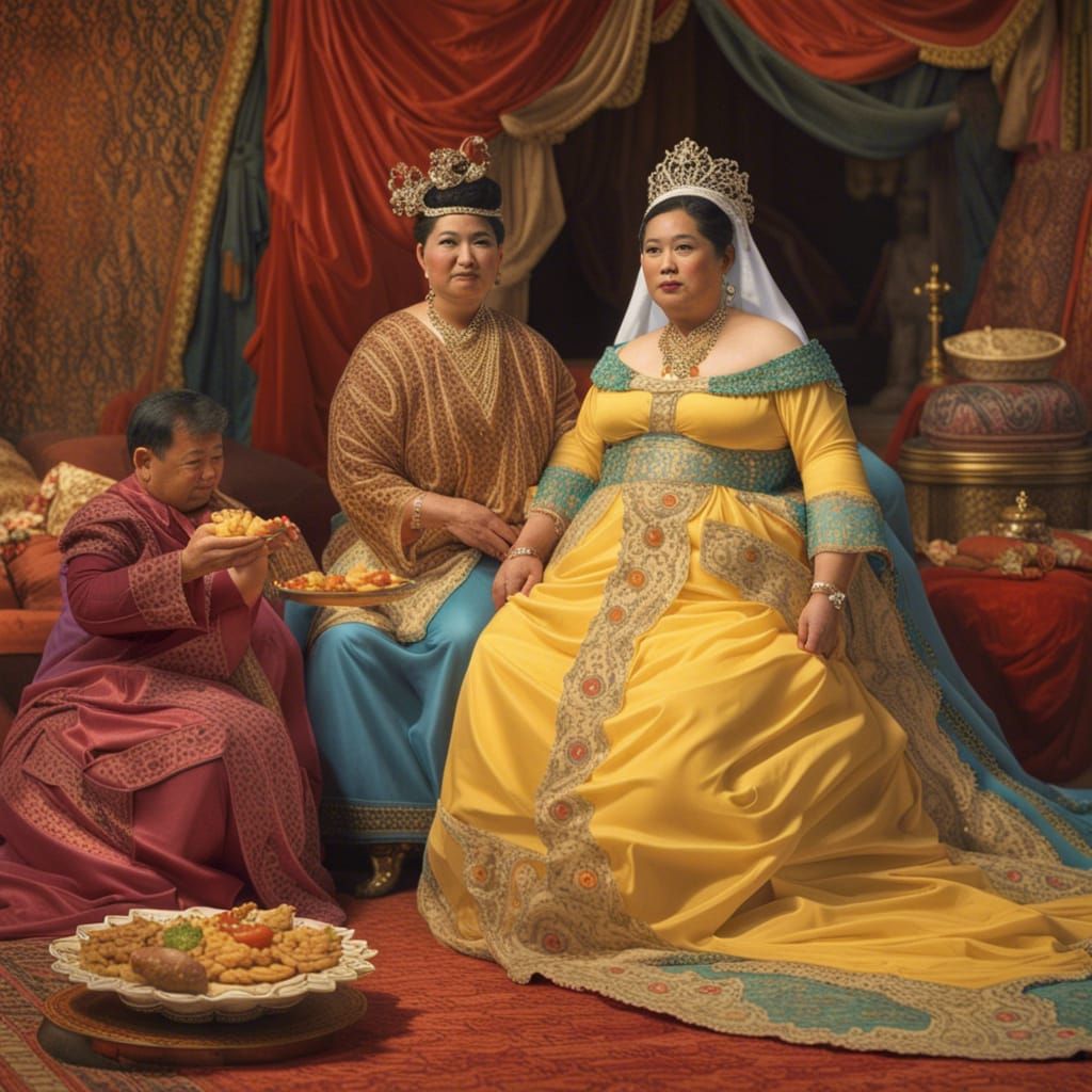 Royal Couple's Feasting Contest in Matte Painting Style