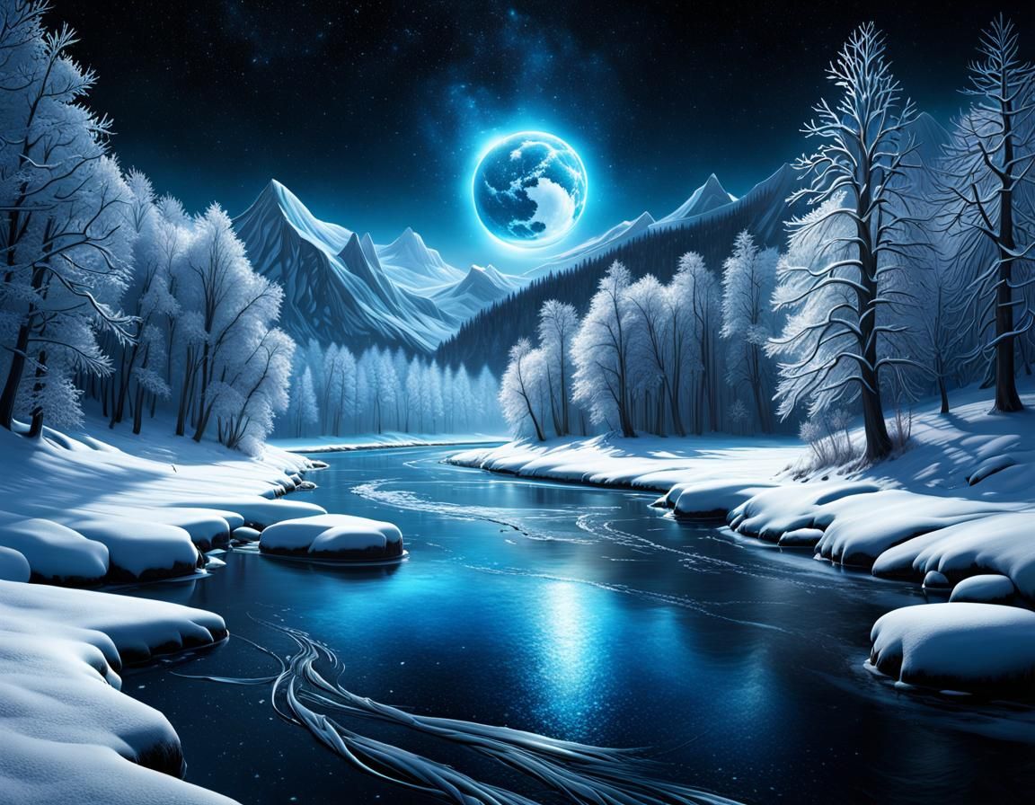 Cosmic Frozen River in Detailed Photorealistic Style