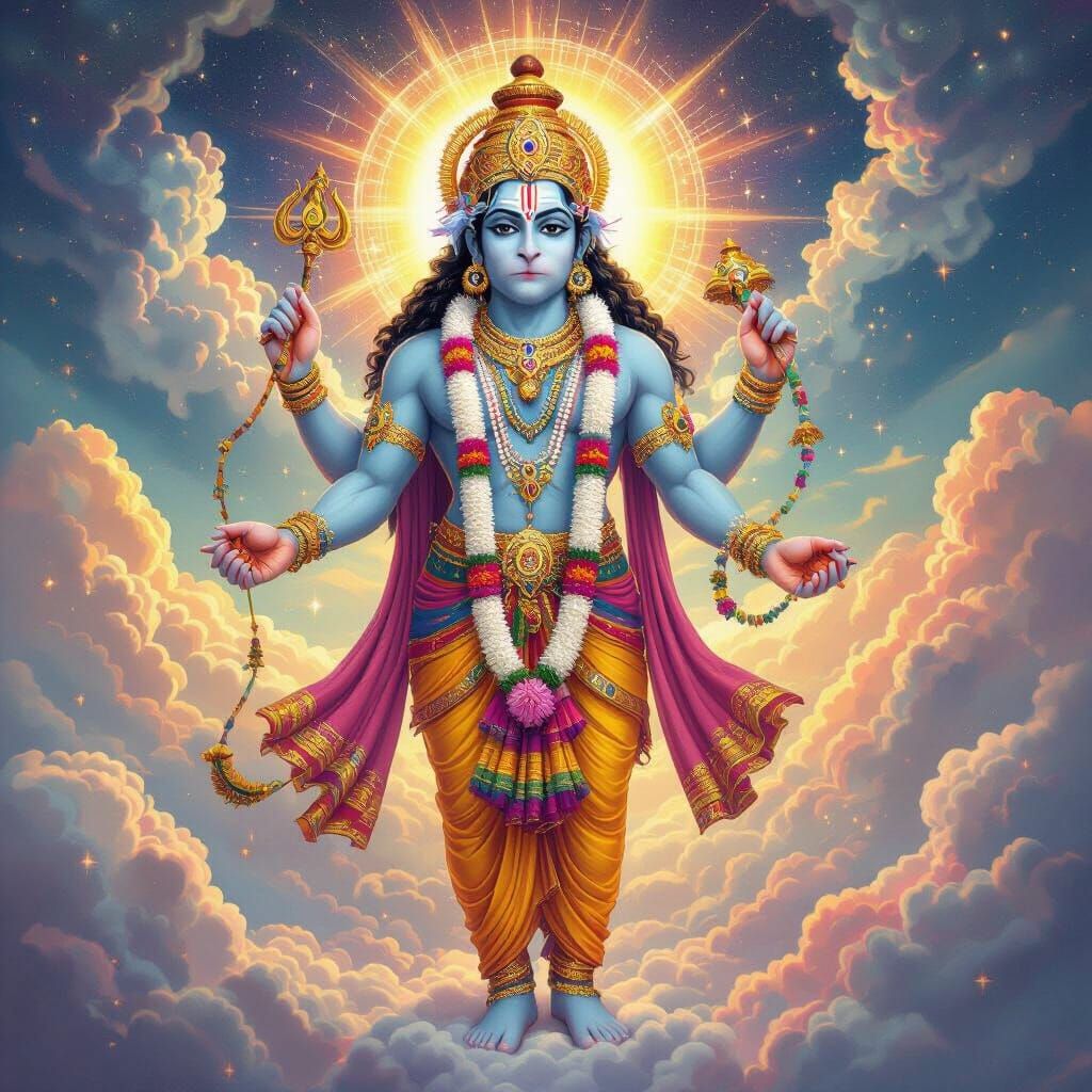 Hanuman in Astral Clouds: Holographic Illustration